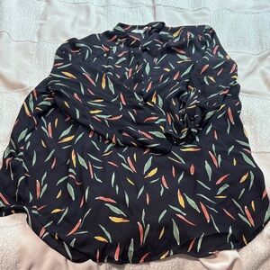 Lush Black Leaf Patterned Button Down Shirt